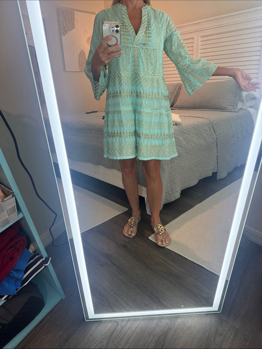 Boston Proper Seafoam Green Tunic with Gold Foil Accents